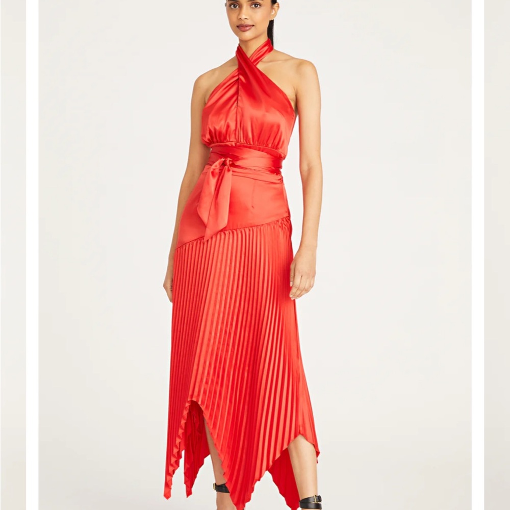 Amur Elegant Red Halter Neck Dress